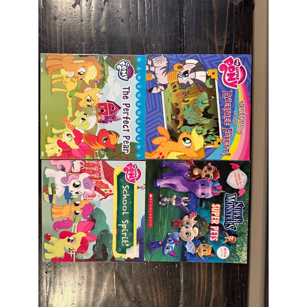 My Little Pony & Super Monsters 4 Book Bundle Perfect Pear Everfree Forest Pets